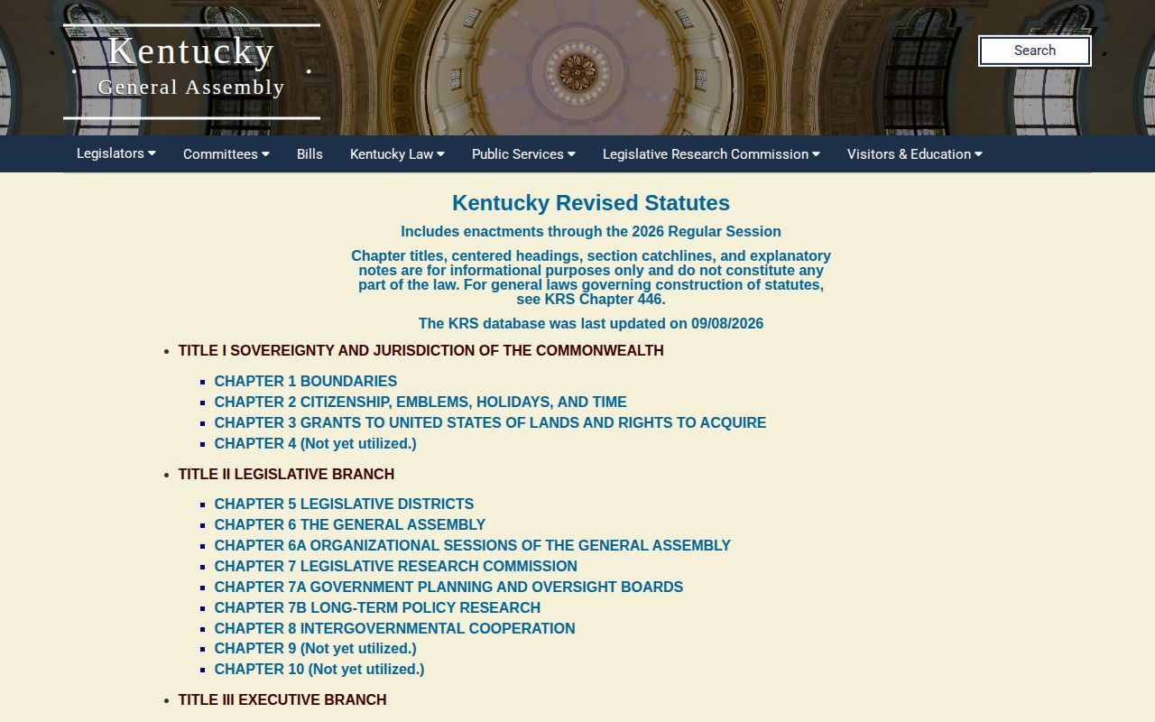 Kentucky Legislature booking photograph statute page