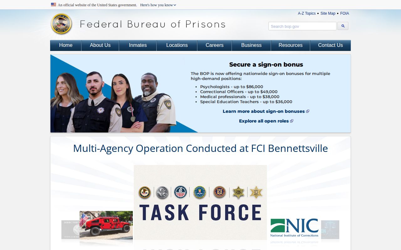 Federal Bureau of Prisons Inmate Locator search page